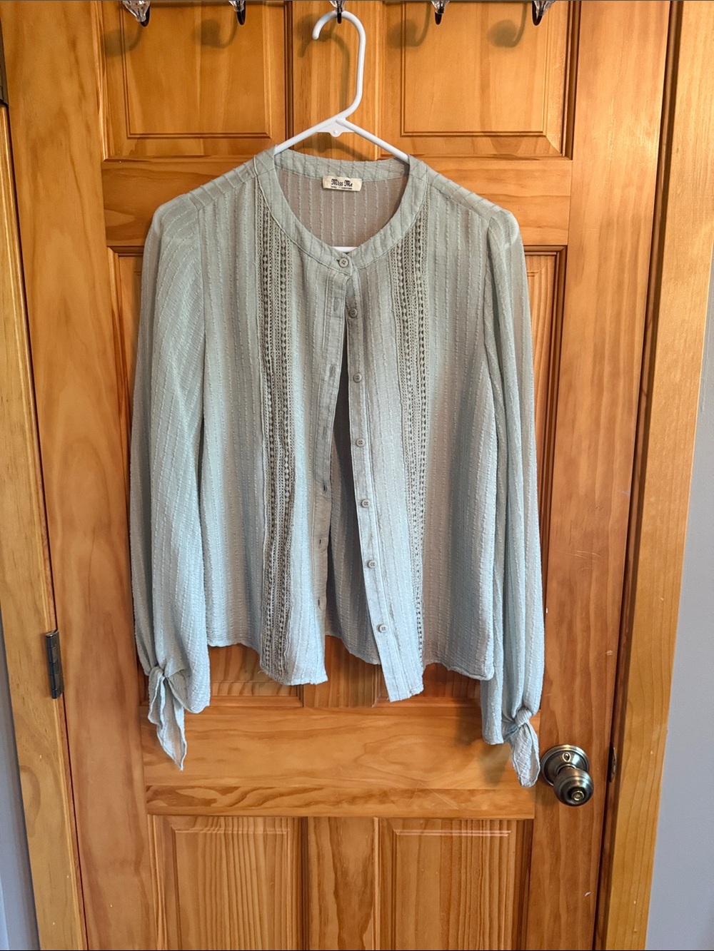 Miss Me Sage Green Textured Button-Up Blouse